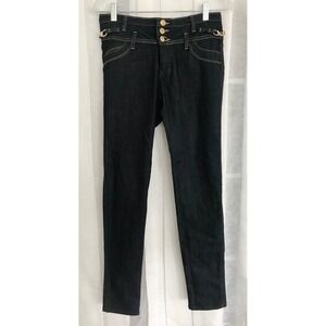 Watch LA Jeans Dark Wash Skinny Jeans Gold Chain Rhinestone 3 Button High Rise